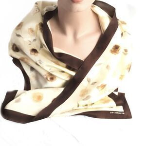 LIZ CLAIRBORNE SATIN POLY BROWN BEIGE ROSE SCARF
